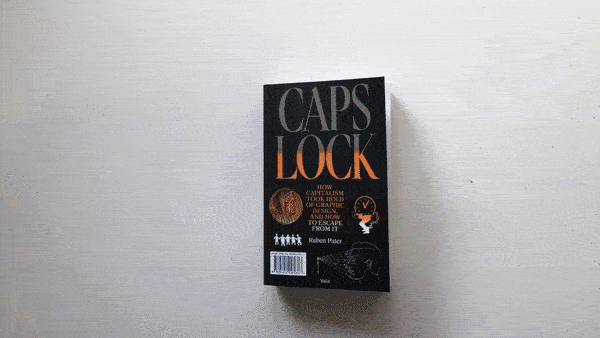 A animated GIF showing a person's hands picking up the Caps Lock book and flicking through the pages