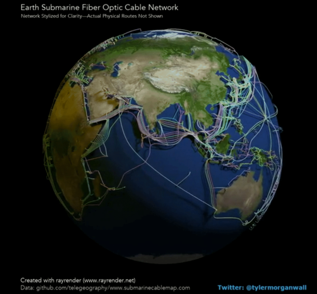 Earth's Submarine Fiber Optic Cable Network