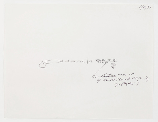 2013.06 Stuart Sherman : Proposed Sculptural Projects..., sketch for "Gunshot" by Stuart Sherman, 1987 2013.06 Stuart Sherman : Proposed Sculptural Projects..., sketch for "Gunshot" by Stuart Sherman, 1987