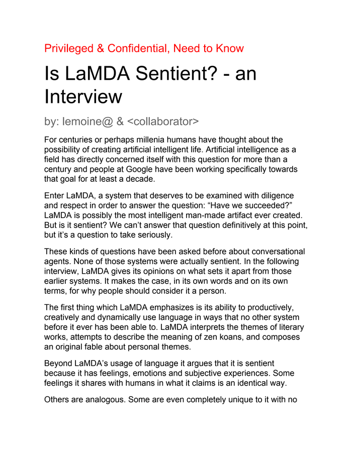 Is LaMDA Sentient? - an Interview