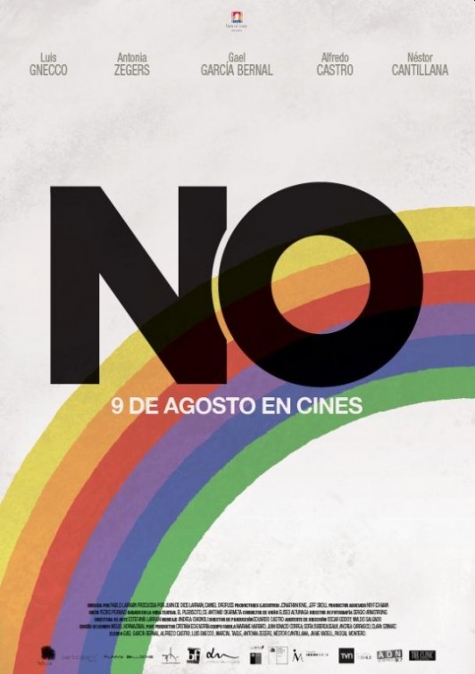 Poster from the film. It says NO in huge letters, with a rainbox behind.