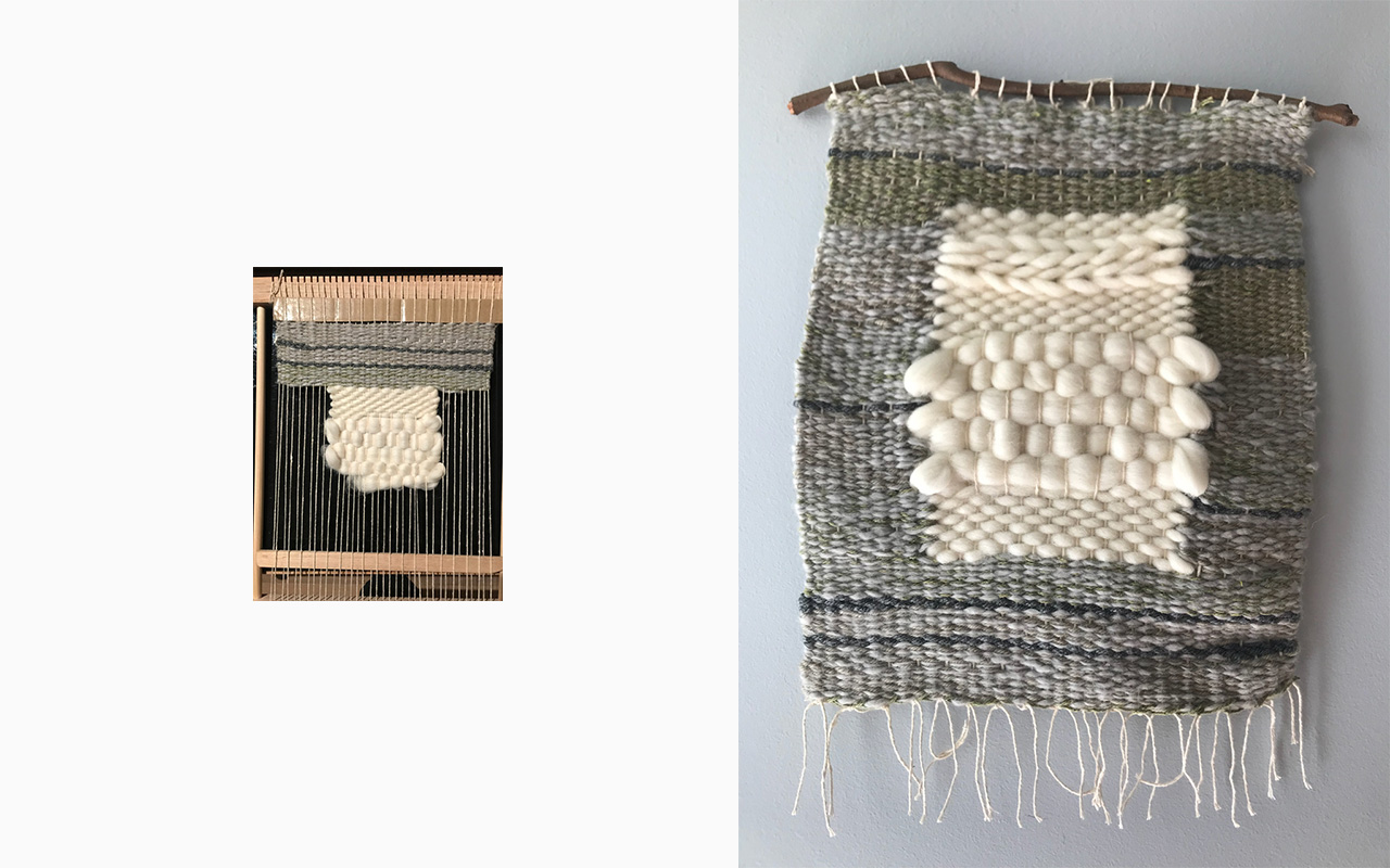 This weaving is a mixture of light grey, dark grey and a muted olive green.