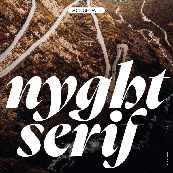 Specimens of Nyght Serif by Maksym Kobuzan at Tunera Type foundy 