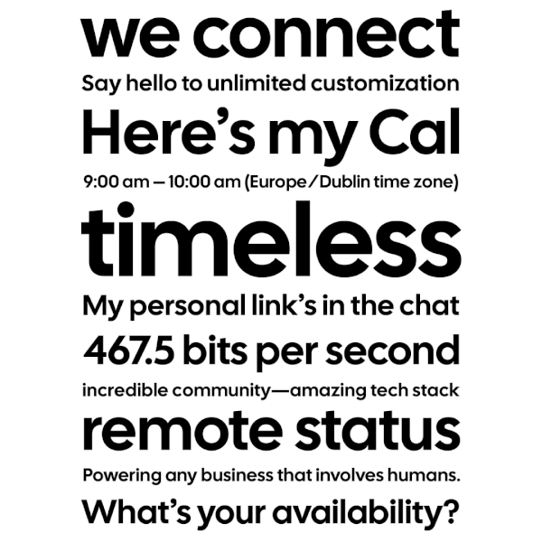 Specimen of Cal Sans 1.0, Geometric sans-serif typeface to adorn the headlines and interfaces of Cal com
