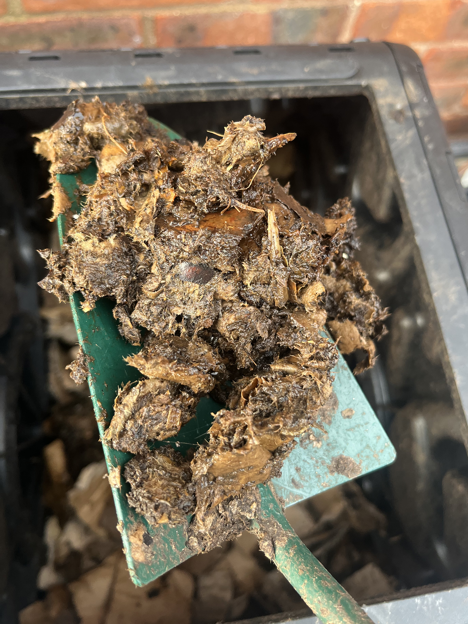 Small trowel with a heap of compost in it