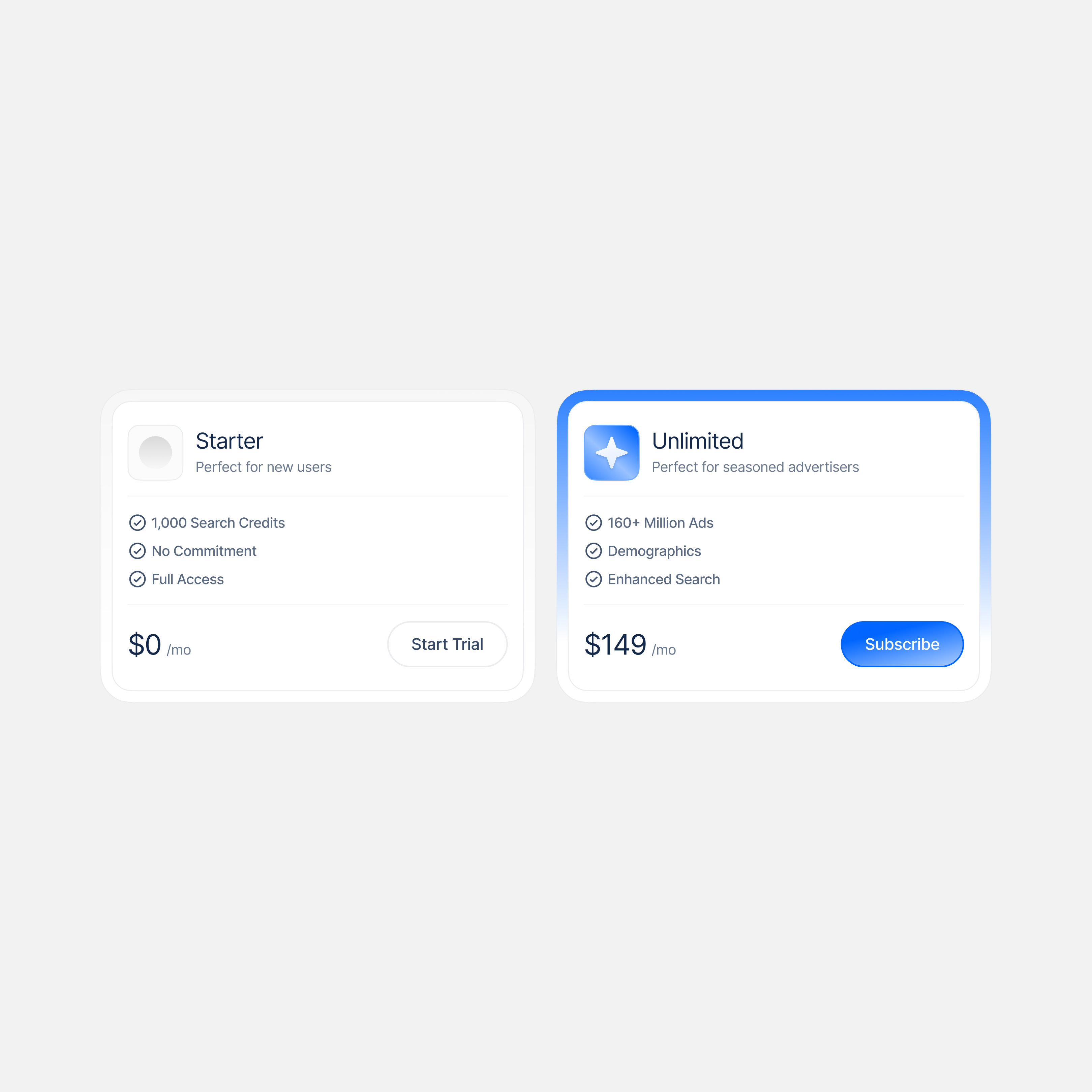 Pricing cards