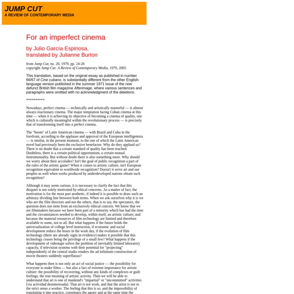 Argumentative Essay Thesis For An Imperfect Cinema By Julio Garca Espinosa Translated By Julianne Burton From Jump Cut Write A Good Thesis Statement For An Essay also Argumentative Essay Thesis Example Arena To Read Essay English Spm