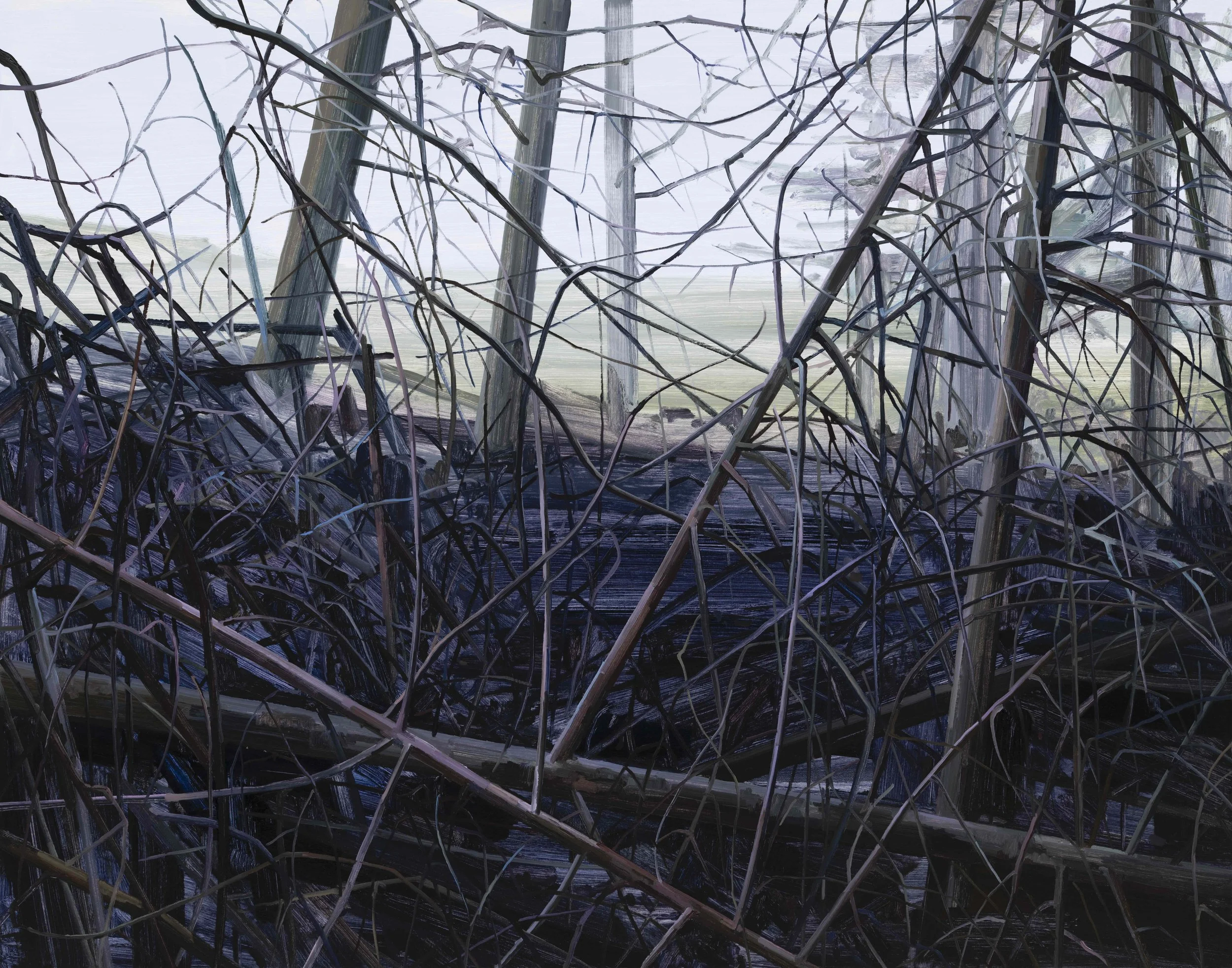 a painting of bare trees and limbs