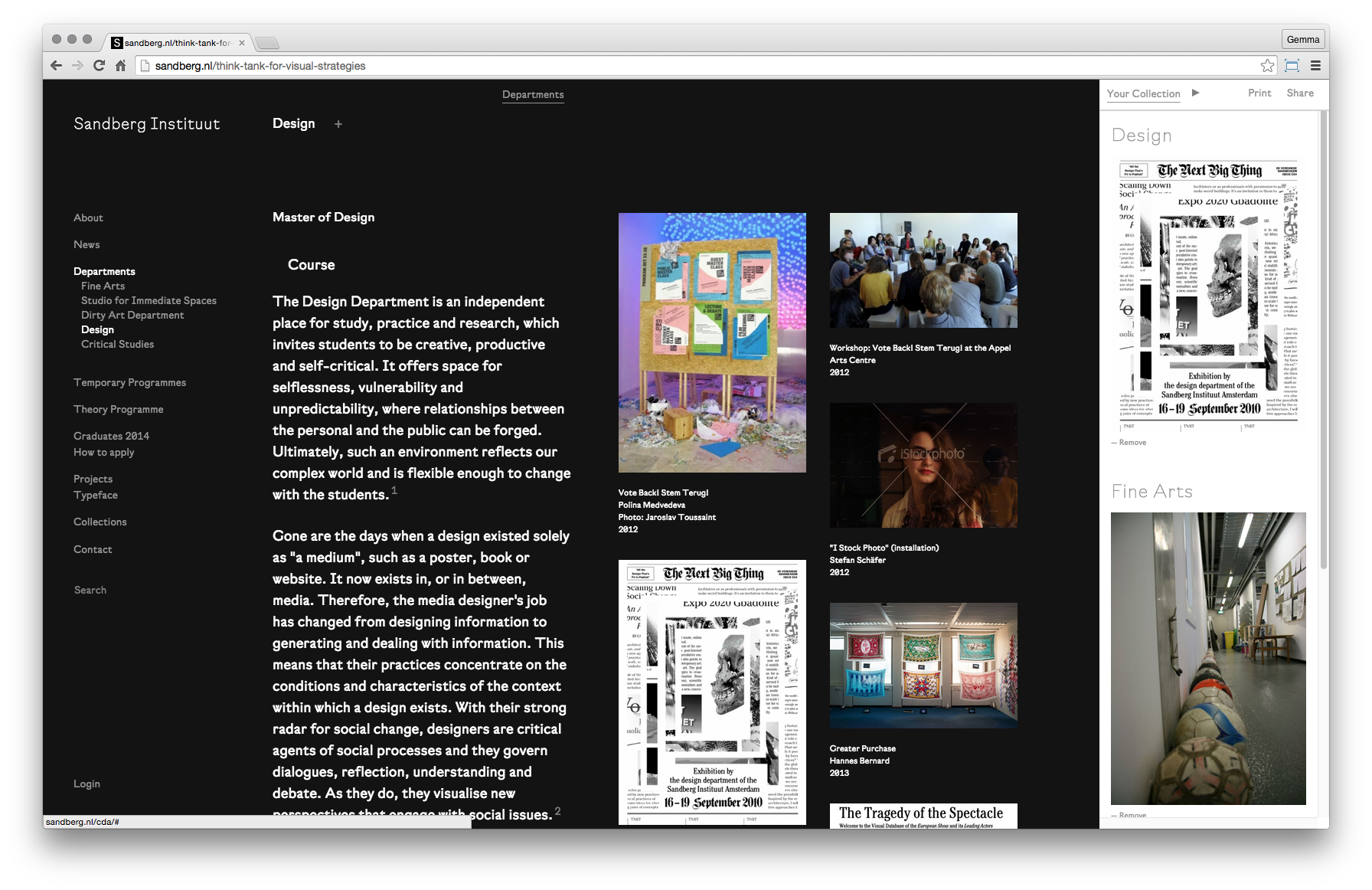 A screenshot showing the "Your Collection" sidebar, where users can collect images and texts from the site