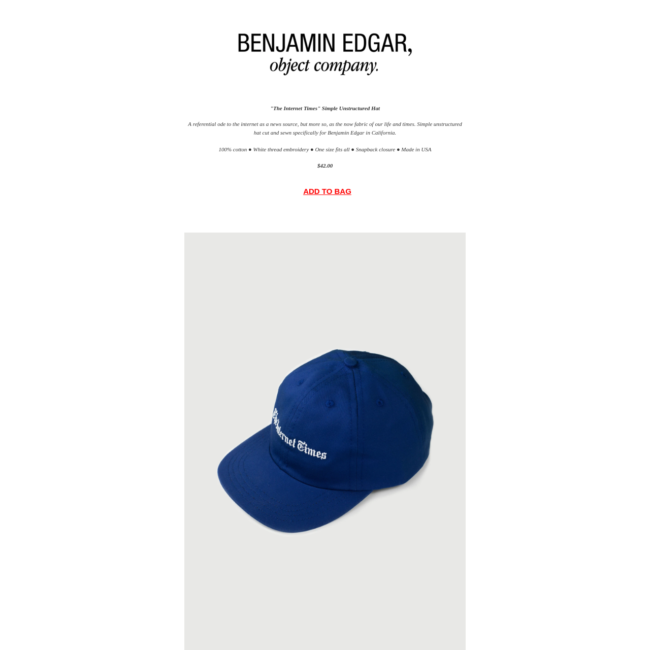 BENJAMIN EDGAR "The Internet Times" HAT