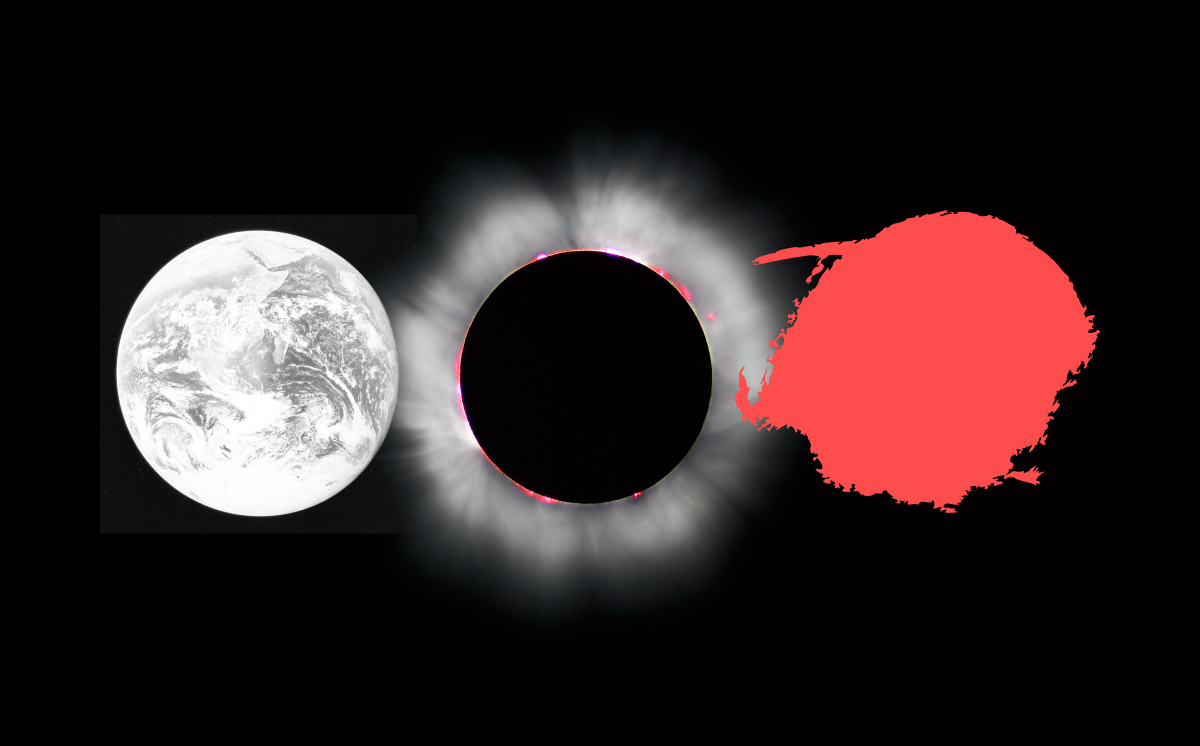 An ellipsis made from the Earth, a stellar corona and a blob of red