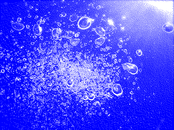 An image of bubbles underwater, edited to be "digital blue" (#0000ff)